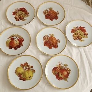 Set of 7  Golden Crown Fruit Harvest Salad Dessert Plate Jaeger Bavaria Germany